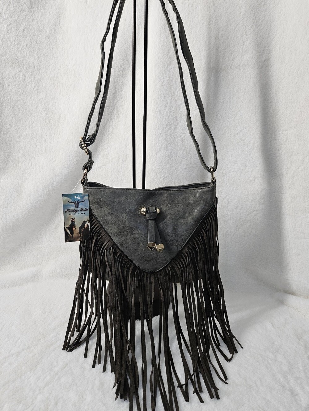 NWT Heritage West Faux Suede Fringe Green Shoulder Bag